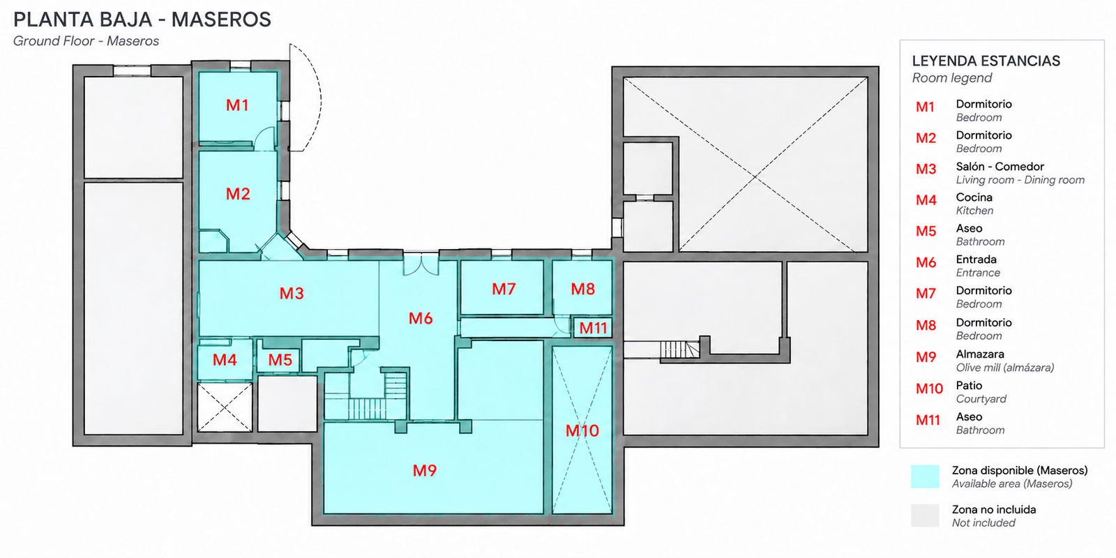 Plano de la planta baja de la Casa de los Maseros