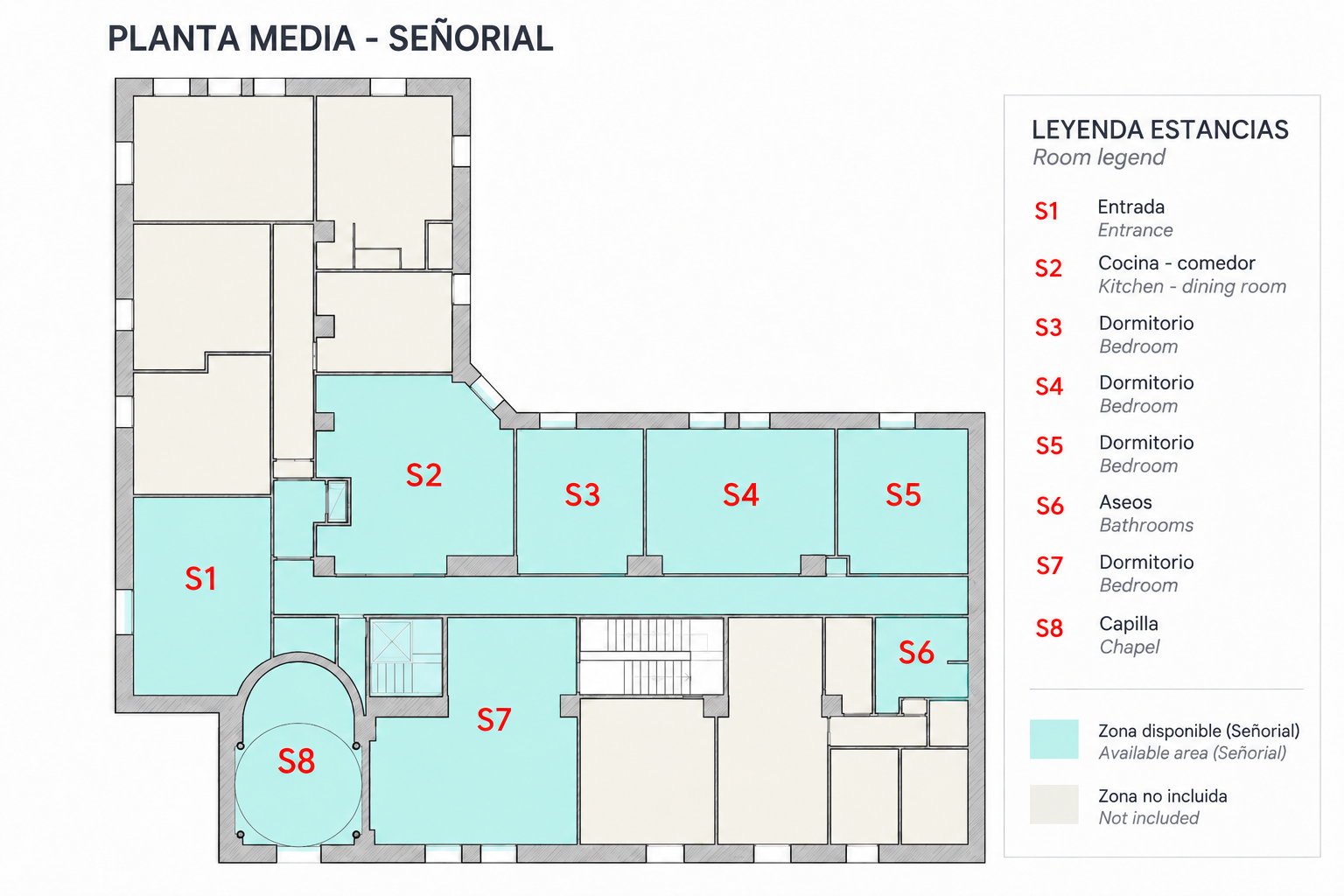 Plano de la planta media de la Casa Señorial